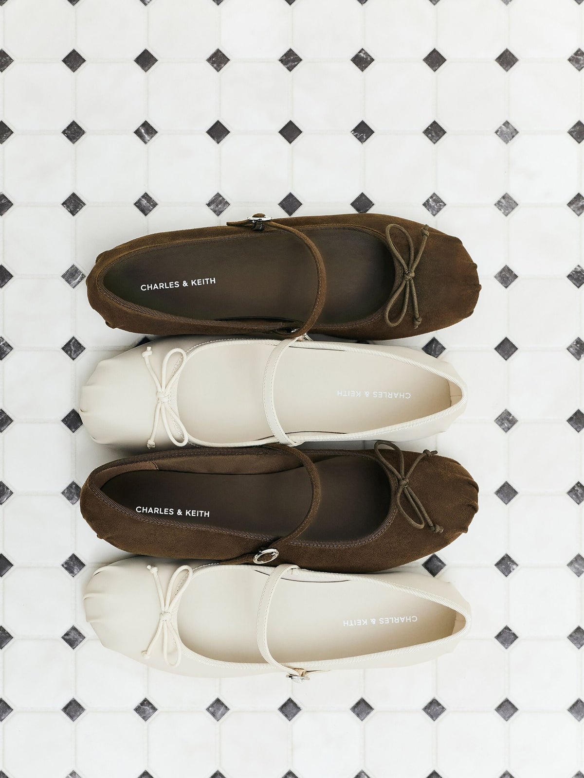 Emiko Bow Mary Jane Flats - Chalk | CHARLES & KEITH