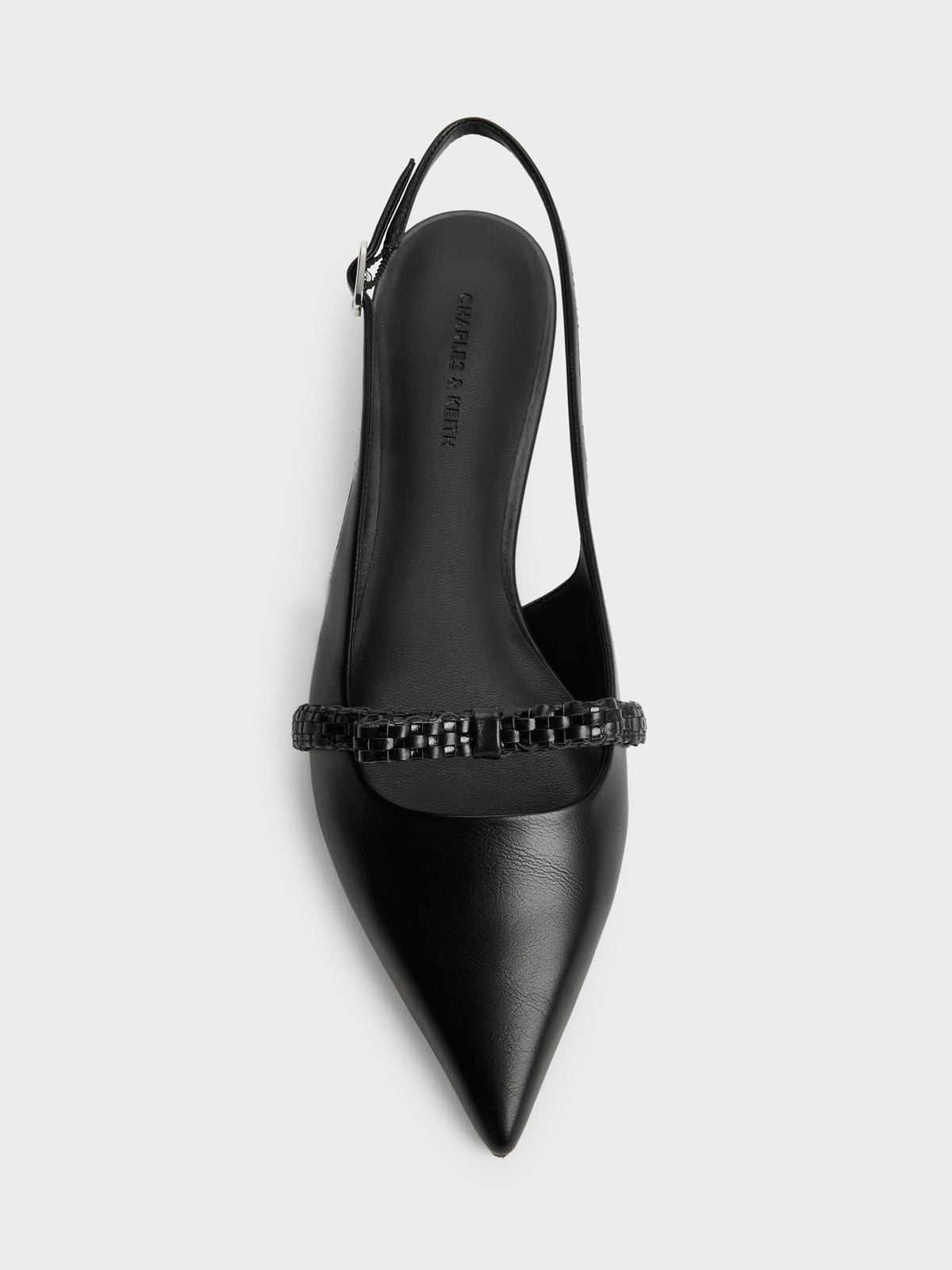 Kaleen Woven-Bow Slingback Flats - Black | CHARLES & KEITH