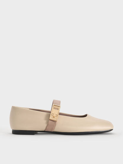 Lando Two-Tone Mary Jane Flats - Chalk | CHARLES & KEITH