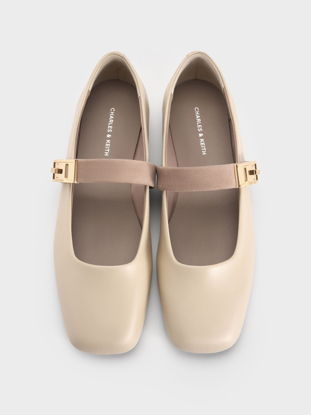 Lando Two-Tone Mary Jane Flats - Chalk | CHARLES & KEITH