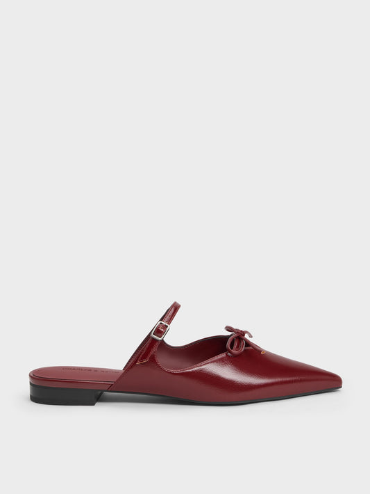 Bow Mary Jane Mules - Burgundy | CHARLES & KEITH