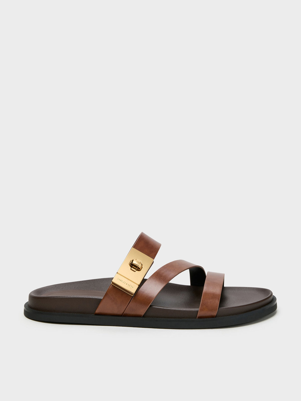 Aelin Metallic-Buckle Strappy Sandals - Cognac | CHARLES & KEITH