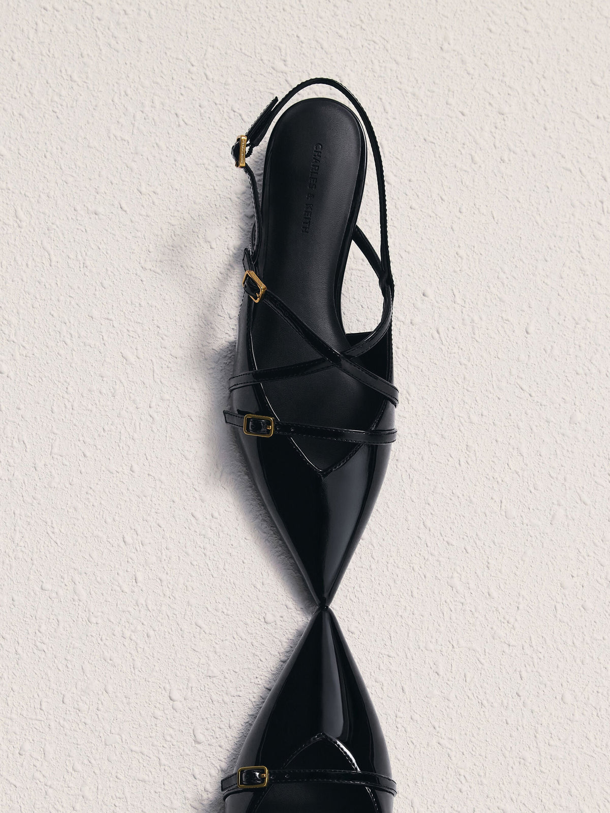 Maybelle Patent Strappy Slingback Flats - Black Patent | CHARLES & KEITH