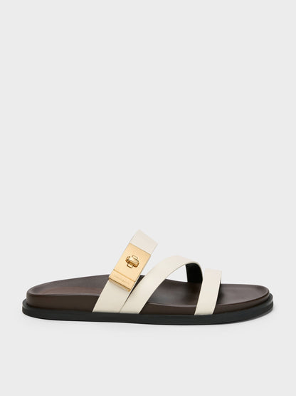 Aelin Metallic-Buckle Strappy Sandals - White | CHARLES & KEITH