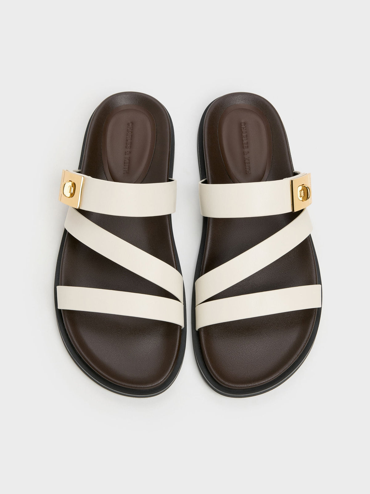 Aelin Metallic-Buckle Strappy Sandals - White | CHARLES & KEITH