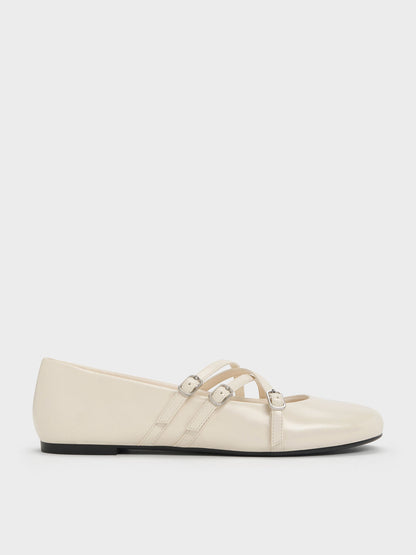 Triple-Strap Mary Jane Flats - Chalk | CHARLES & KEITH