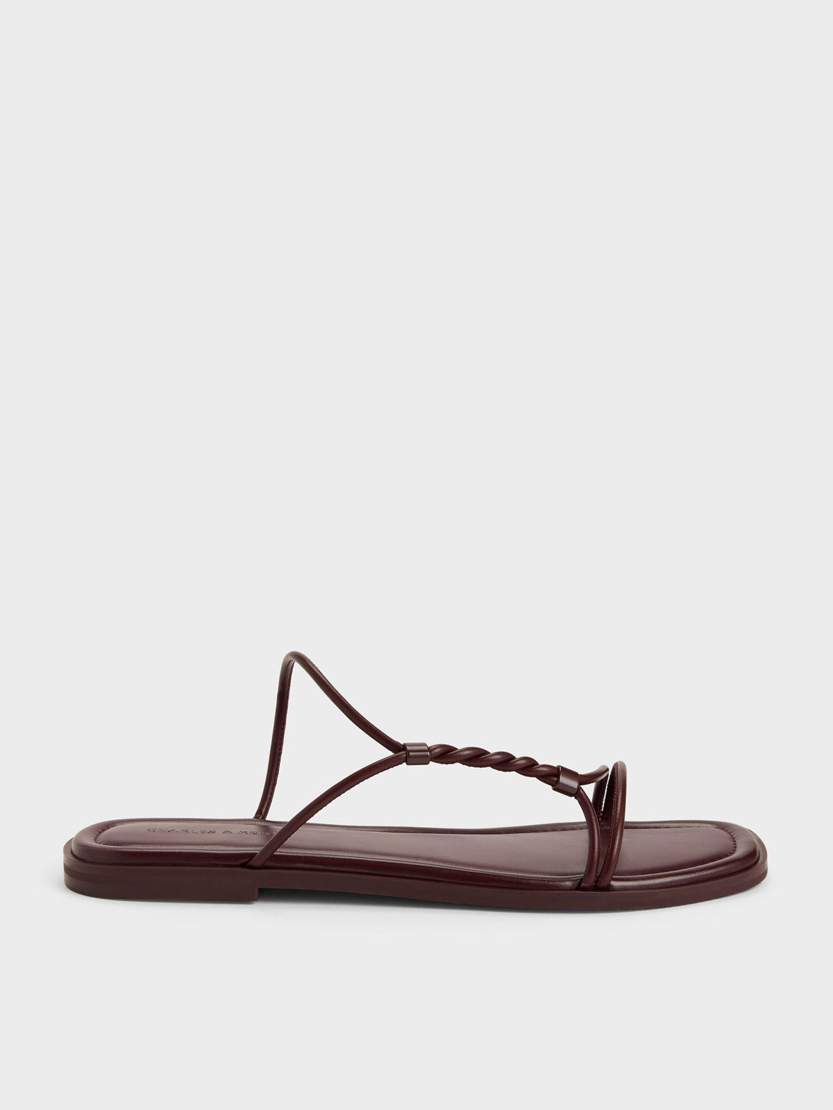 Fianna Twist-Strap Slide Sandals - Burgundy | CHARLES & KEITH