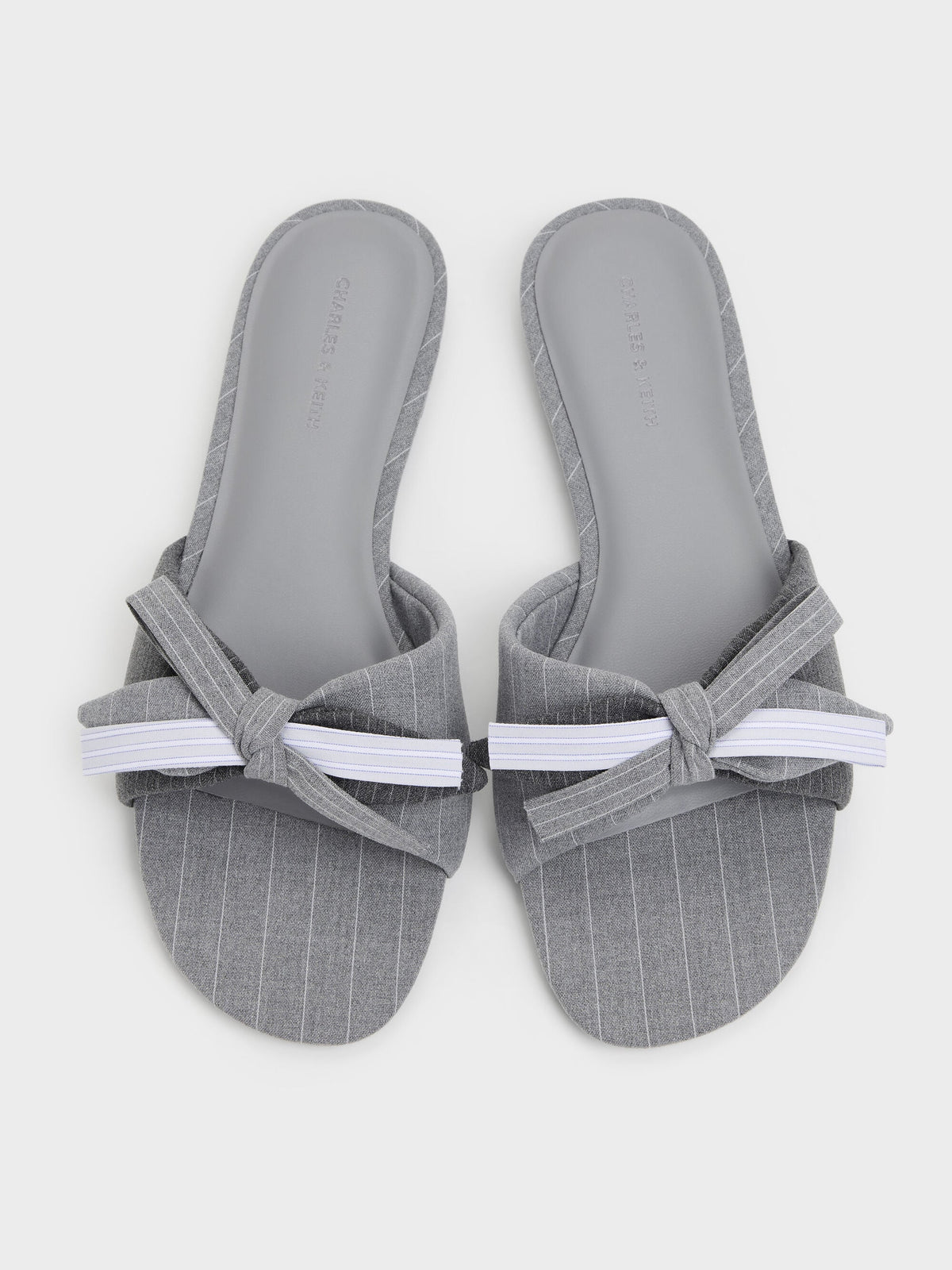 Striped Bow Slide Sandals - Grey | CHARLES & KEITH