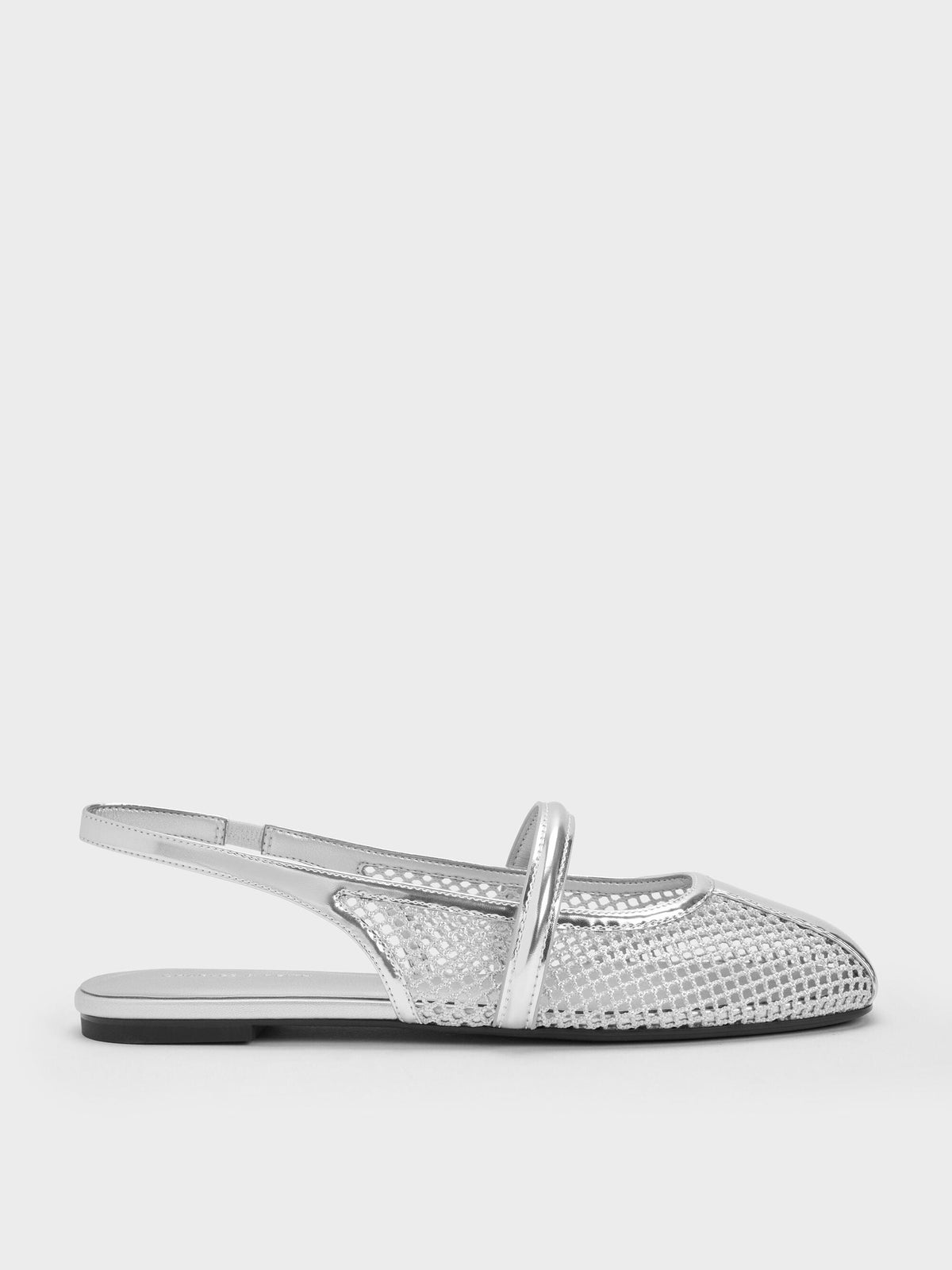 Ellory Mesh Slingback Mary Jane Flats - Silver | CHARLES & KEITH