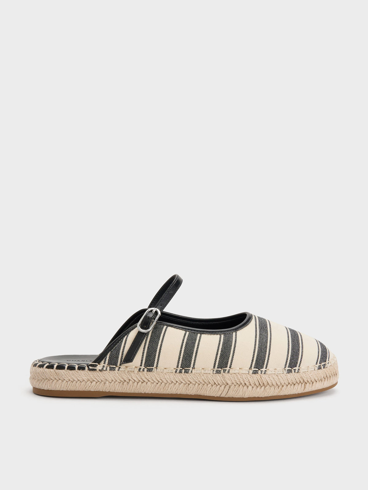Striped Mary Jane Espadrille Mules - Black Textured | CHARLES & KEITH
