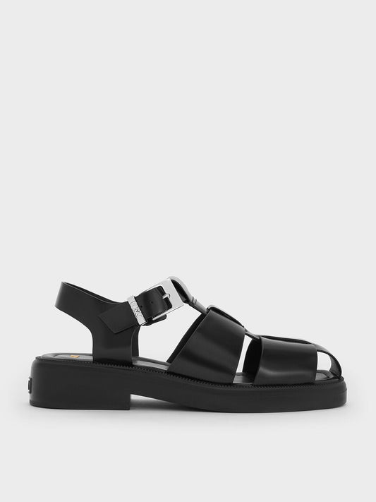 Leather Caged Sandals - Black | CHARLES & KEITH
