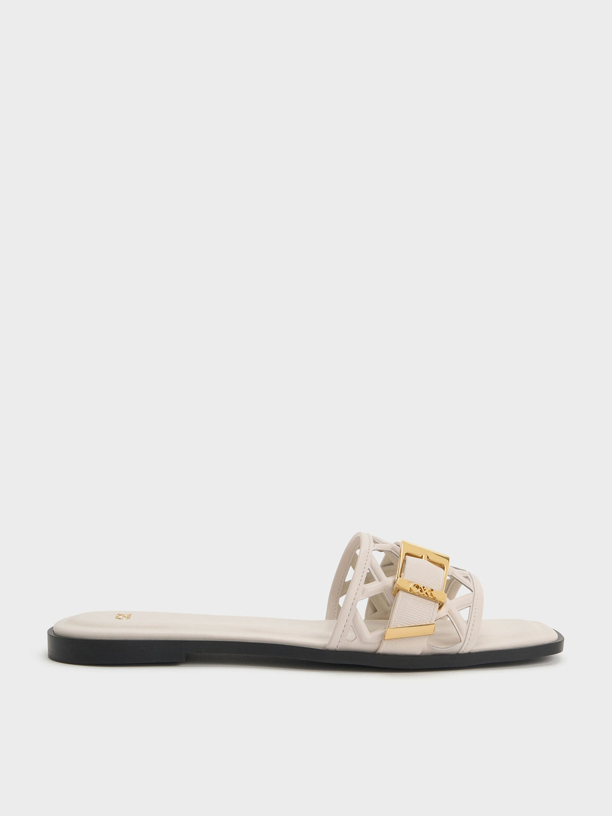 Whitney Leather Cut-Out Slide Sandals - Chalk | CHARLES & KEITH
