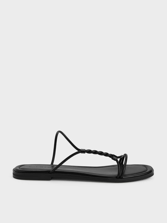 Fianna Twist-Strap Slide Sandals - Black | CHARLES & KEITH