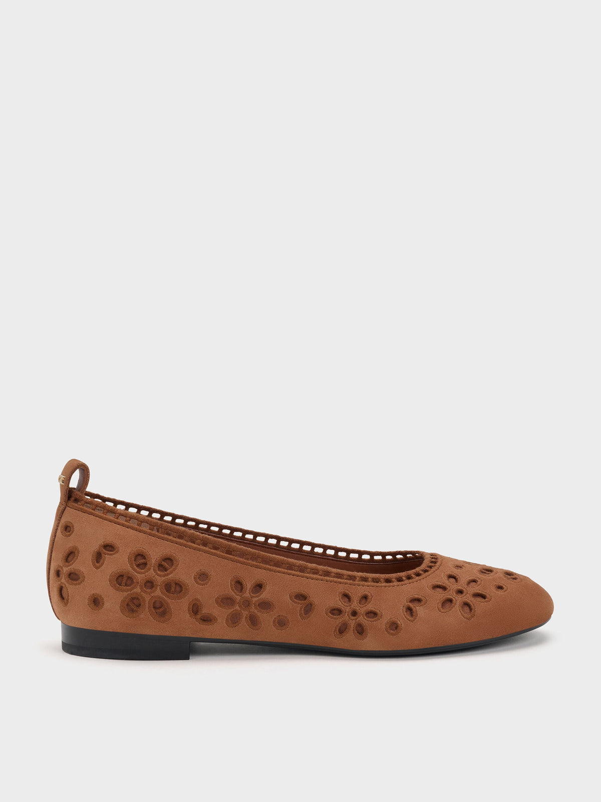 Leather Embroidered Ballet Flats - Cognac | CHARLES & KEITH