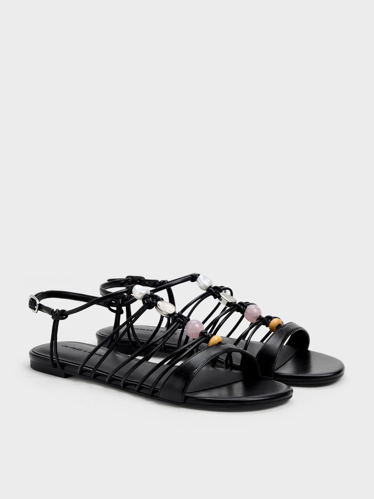 Georgie Bead Strappy Sandals - Black | CHARLES & KEITH