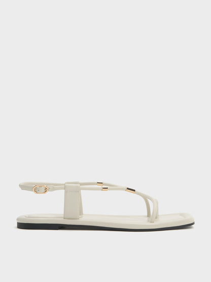 Metallic-Accent Toe-Ring Sandals - Chalk | CHARLES & KEITH
