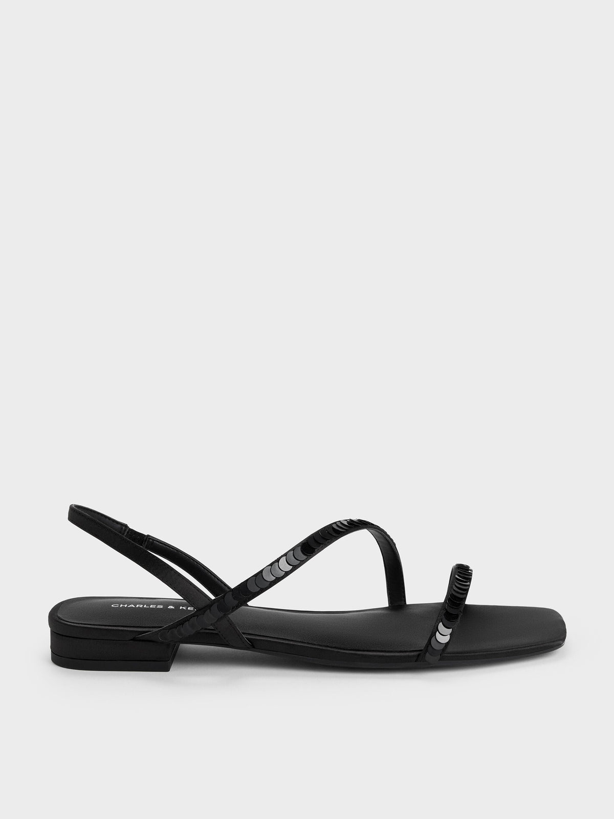 Briella Sequinned Strappy Sandals - Black Textured | CHARLES & KEITH