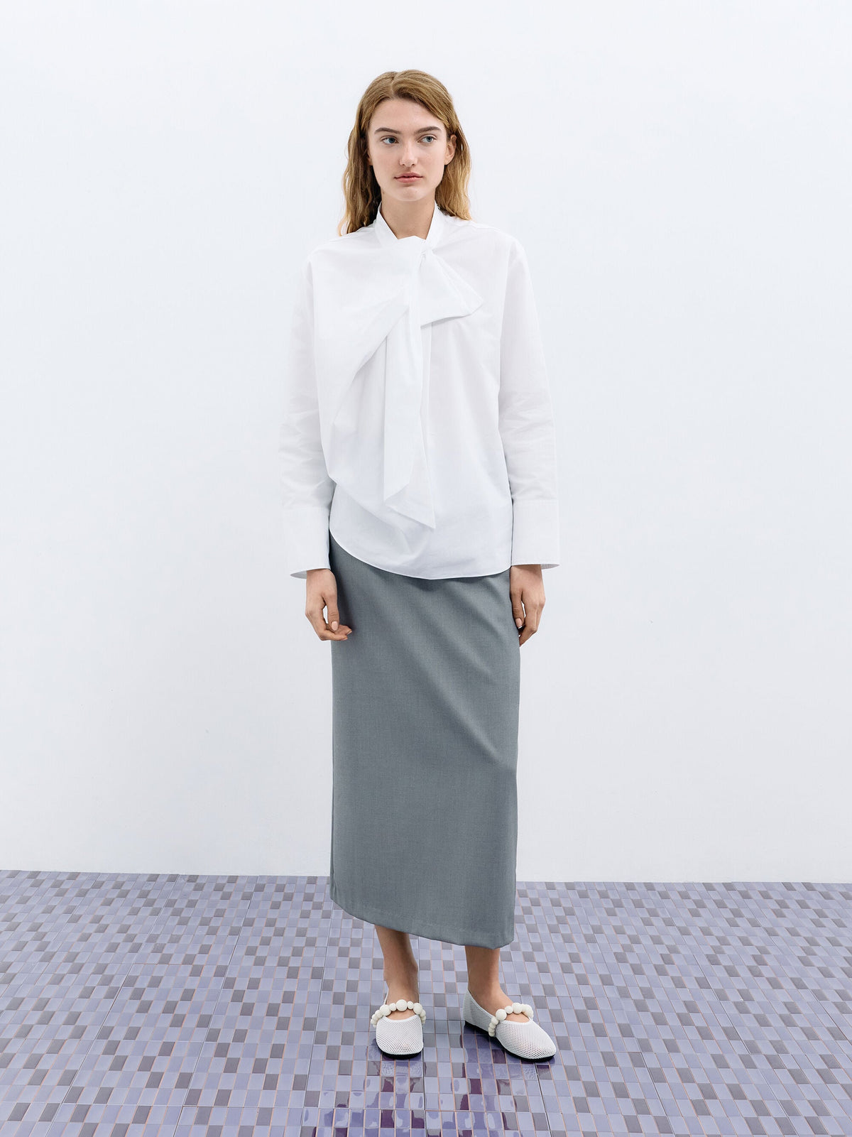 Leather Mesh Beaded Mary Jane Flats - Chalk | CHARLES & KEITH