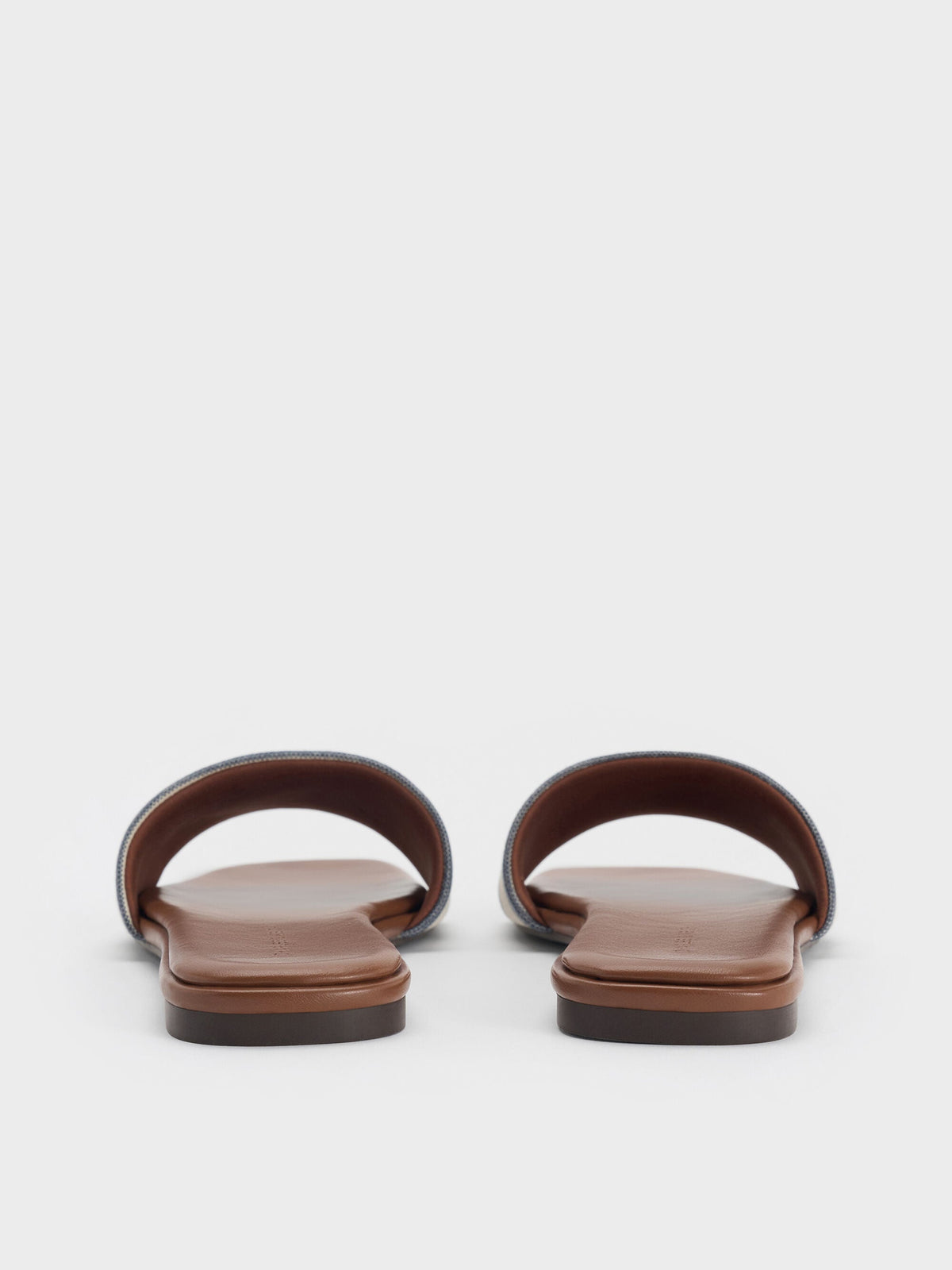 Striped Square-Toe Slide Sandals - Dark Blue | CHARLES & KEITH