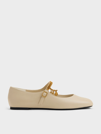 Double-Chain Charm Mary Jane Flats - Chalk | CHARLES & KEITH