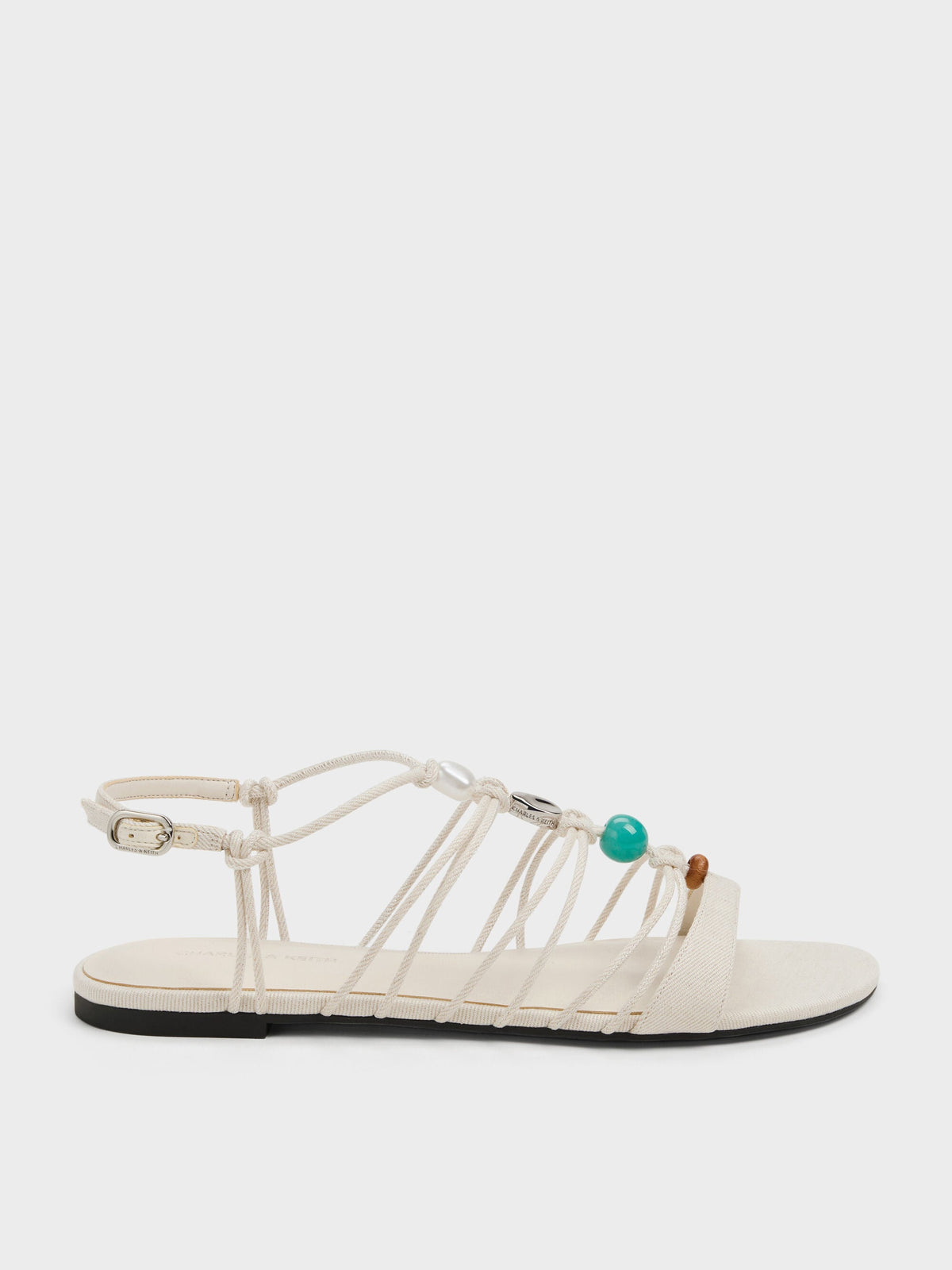 Georgie Linen Bead Strappy Sandals - Chalk | CHARLES & KEITH