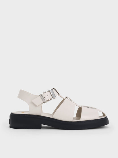Leather Caged Sandals - Chalk | CHARLES & KEITH