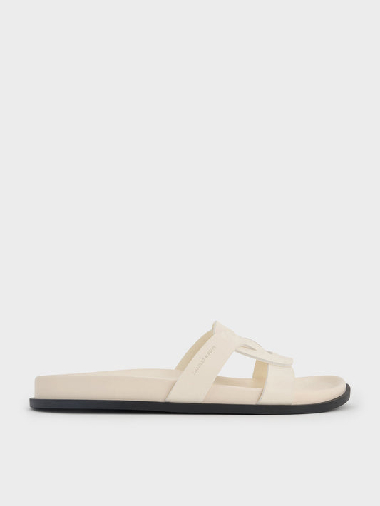 Fannie Interwoven Slide Sandals - Cream | CHARLES & KEITH