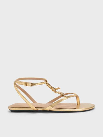 Adema Metallic Leather Strappy Thong Sandals - Gold | CHARLES & KEITH