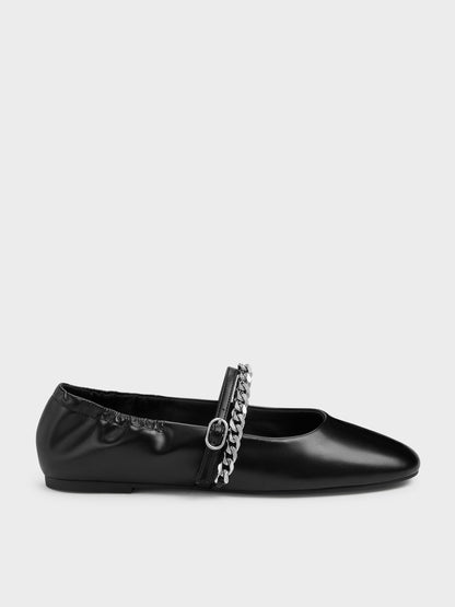 Georgie Chain Mary Jane Flats - Black | CHARLES & KEITH
