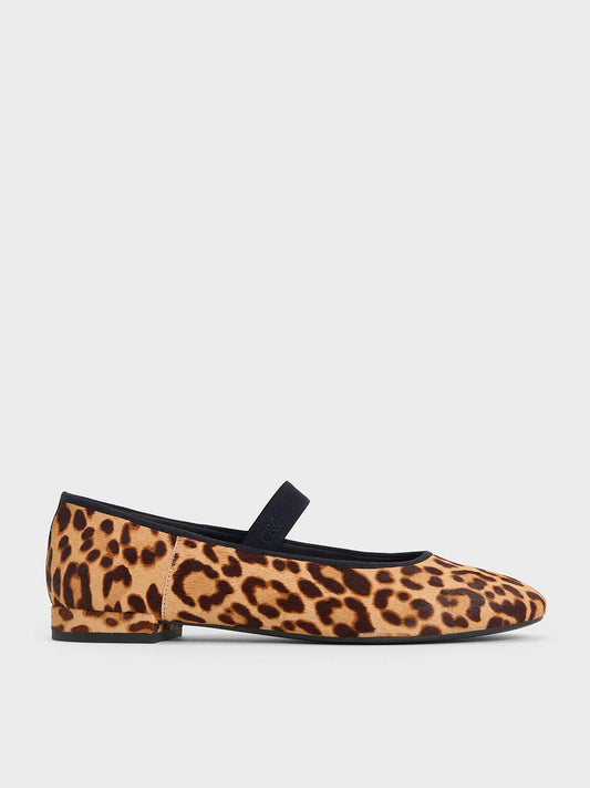 Leopard-Print Textured Mary Jane Flats - Multi | CHARLES & KEITH