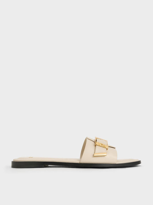 Whitney Leather Slide Sandals - Chalk | CHARLES & KEITH