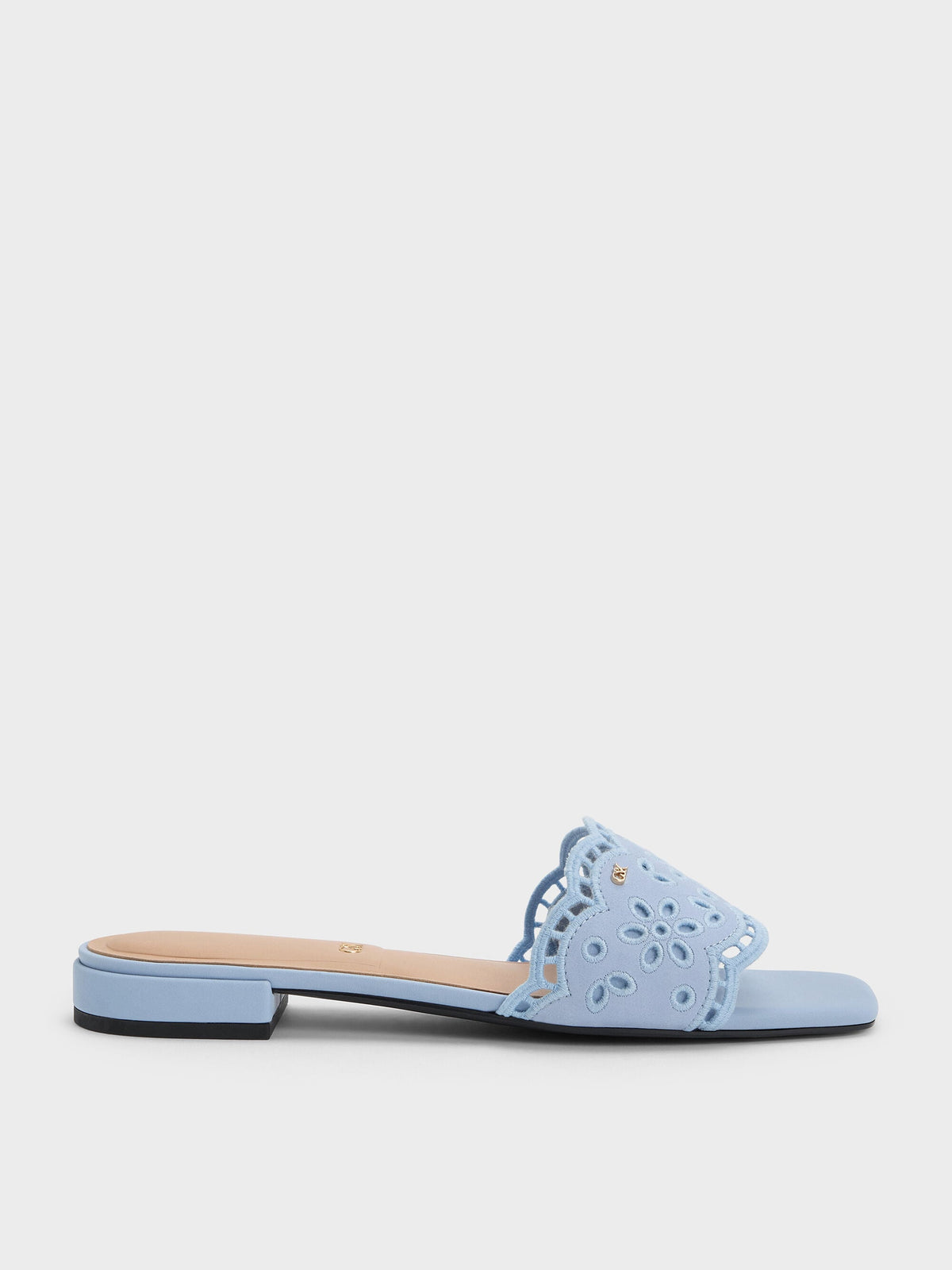 Leather Embroidered Slide Sandals - Light Blue | CHARLES & KEITH