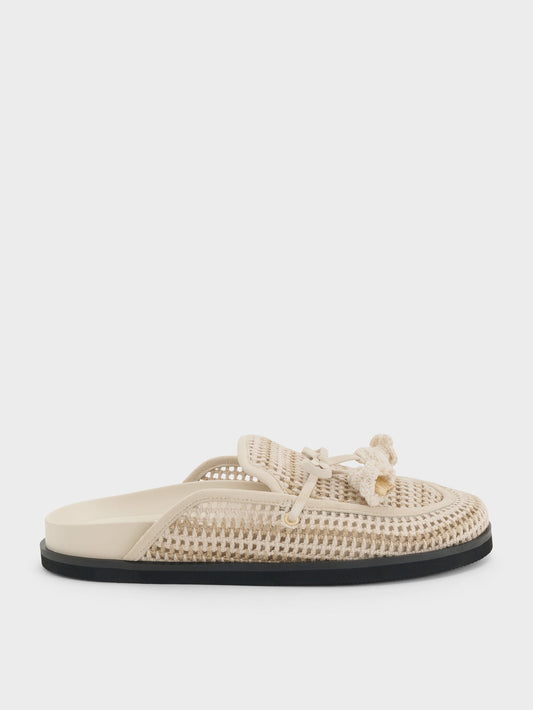 Crochet & Suede Flower Mules - Chalk | CHARLES & KEITH