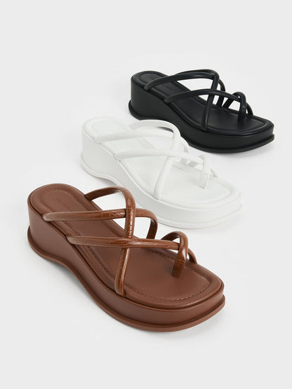 Strappy Tubular Wedge Sandals - White | CHARLES & KEITH