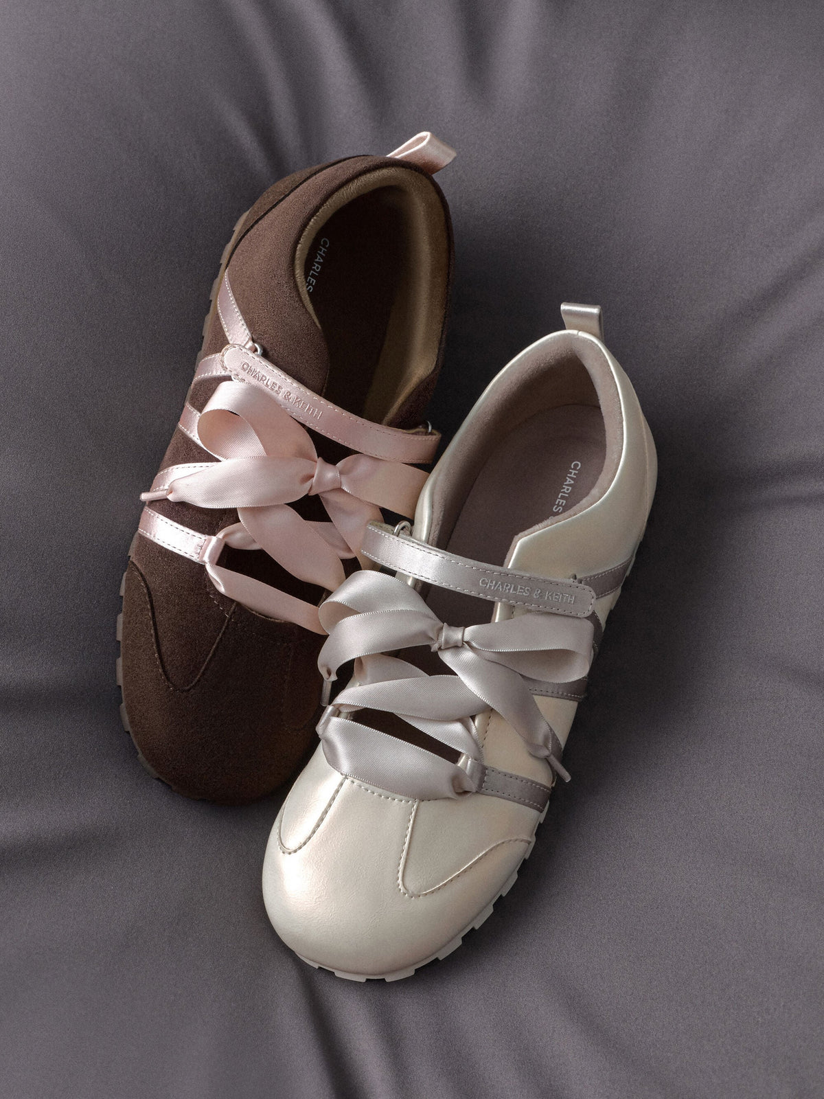 Silko Faux Suede Ballet Sneakers - Dark Brown Textured | CHARLES & KEITH