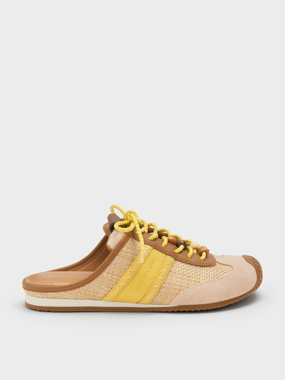 Suede Woven Slip-On Sneakers - Beige | CHARLES & KEITH