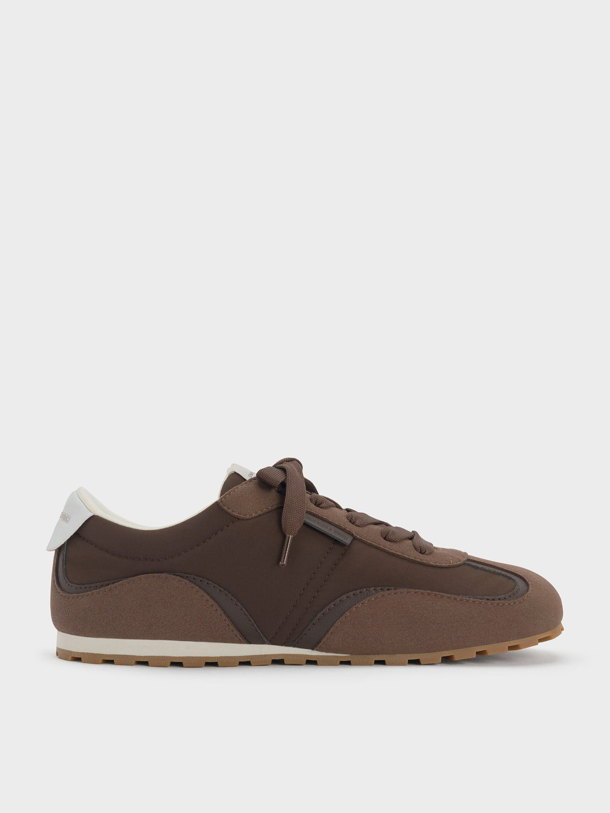 Nylon Contrast-Panel Sneakers - Dark Brown Textured | CHARLES & KEITH
