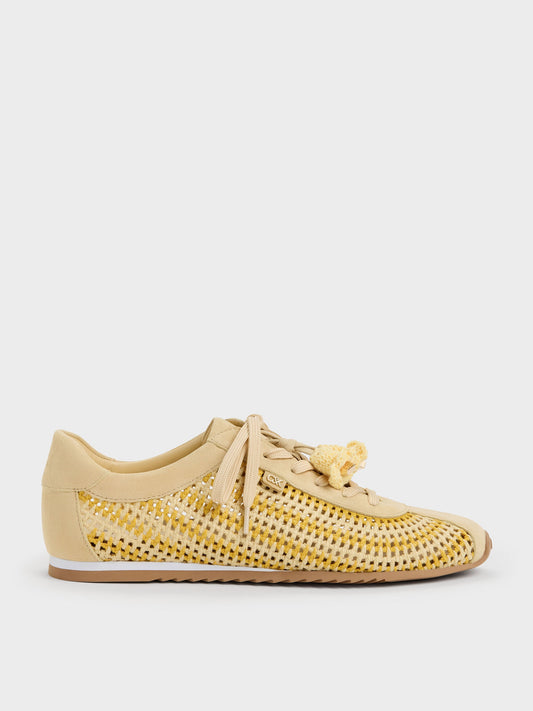 Jace Crochet & Suede Flower Sneakers - Yellow | CHARLES & KEITH