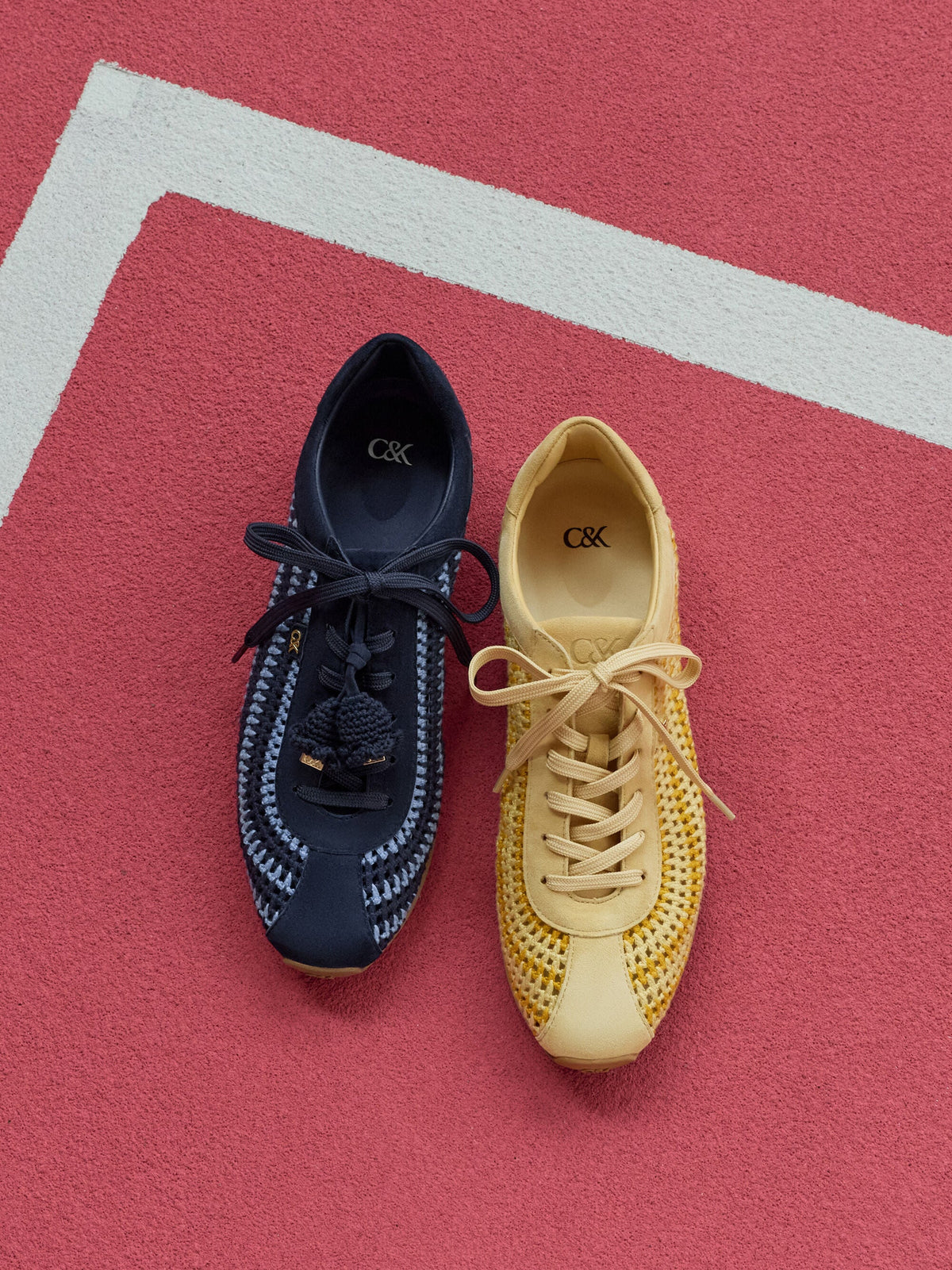 Jace Crochet & Suede Flower Sneakers - Yellow | CHARLES & KEITH