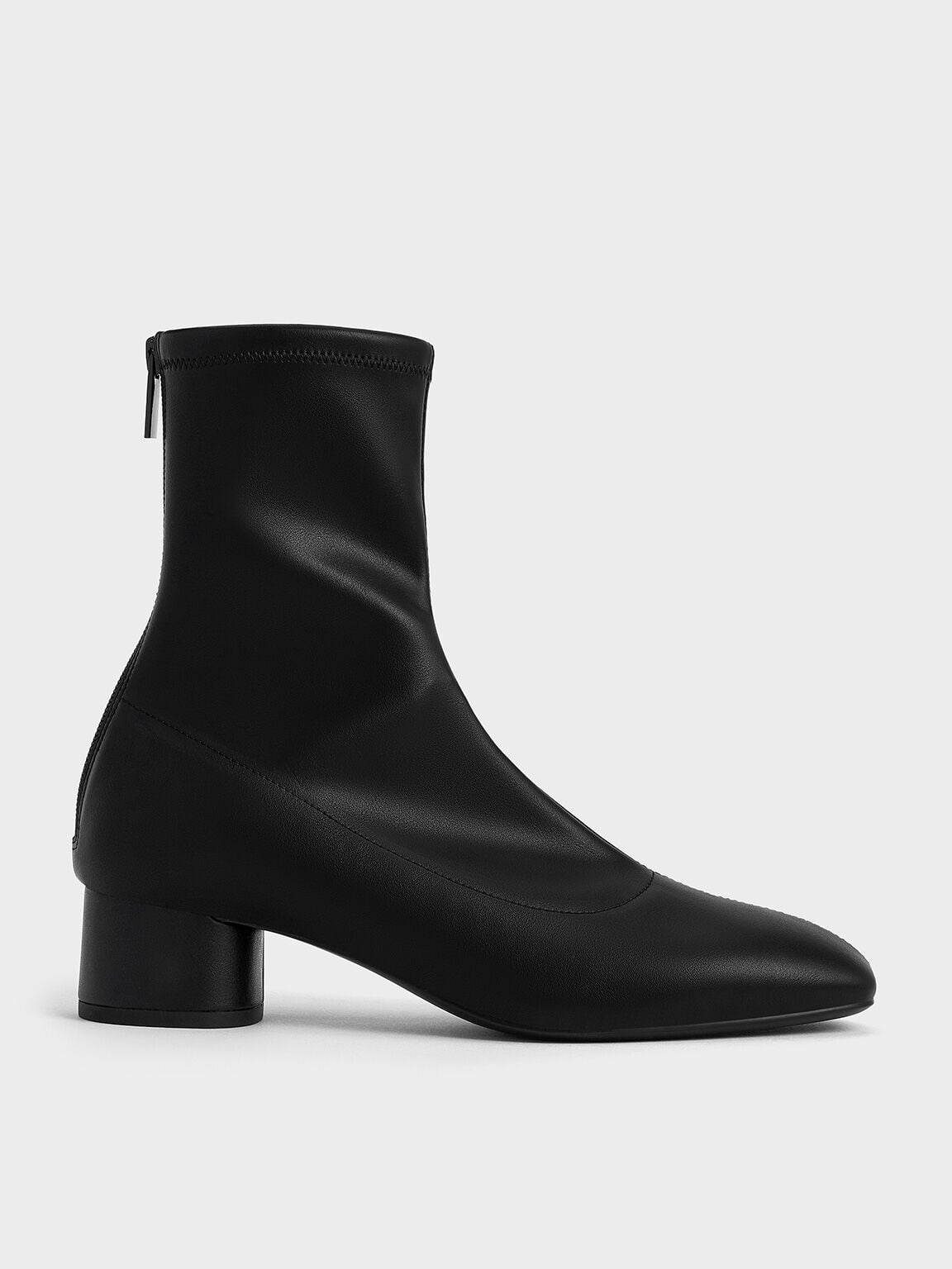 Stitch-Trim Heeled Ankle Boots - Black | CHARLES & KEITH