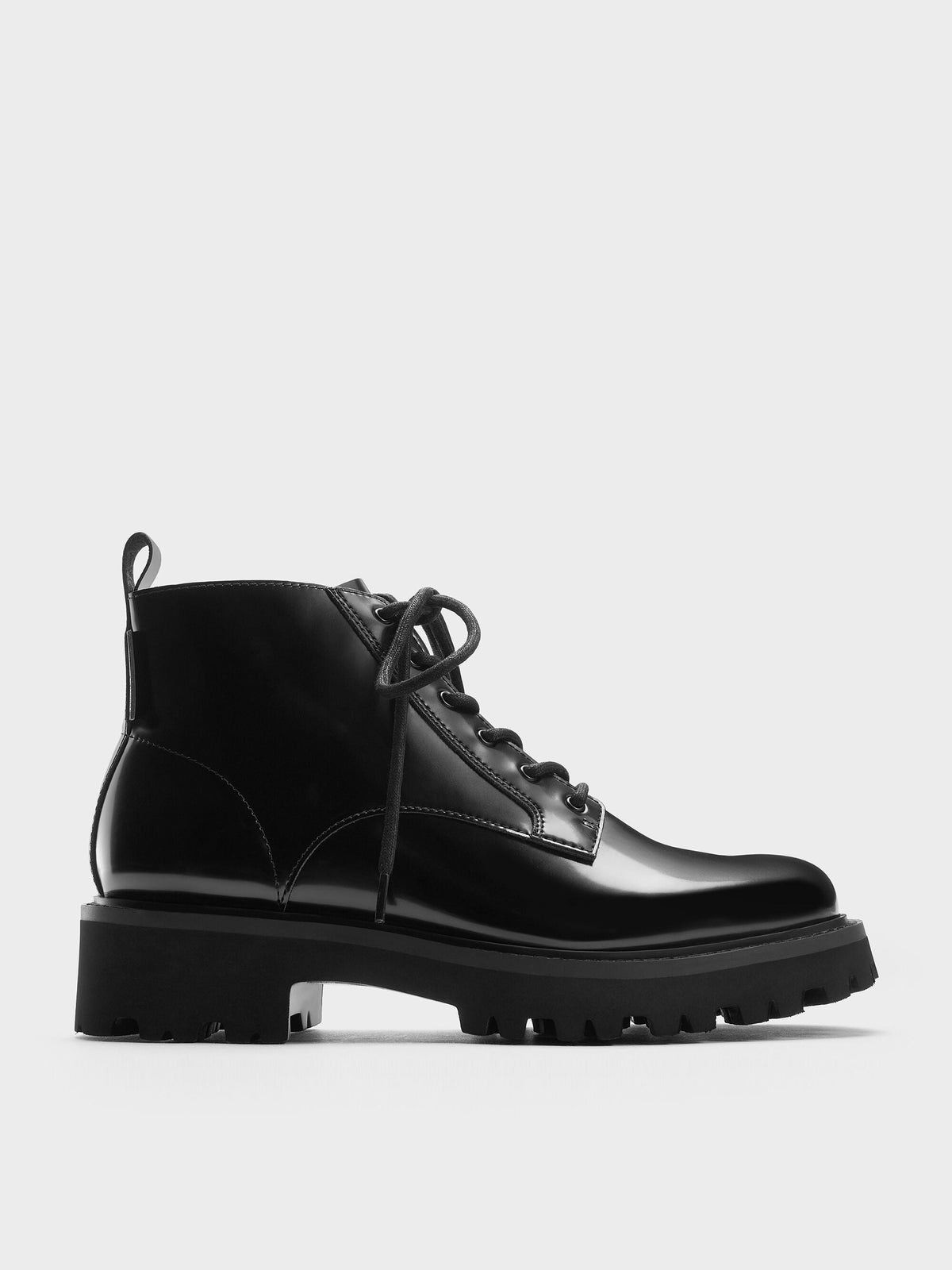 Ridged-Sole Side-Zip Combat Boots - Black Box | CHARLES & KEITH