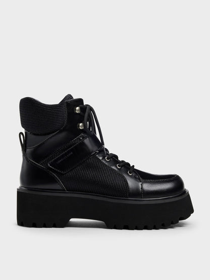Eliot Platform Combat Boots - Black | CHARLES & KEITH