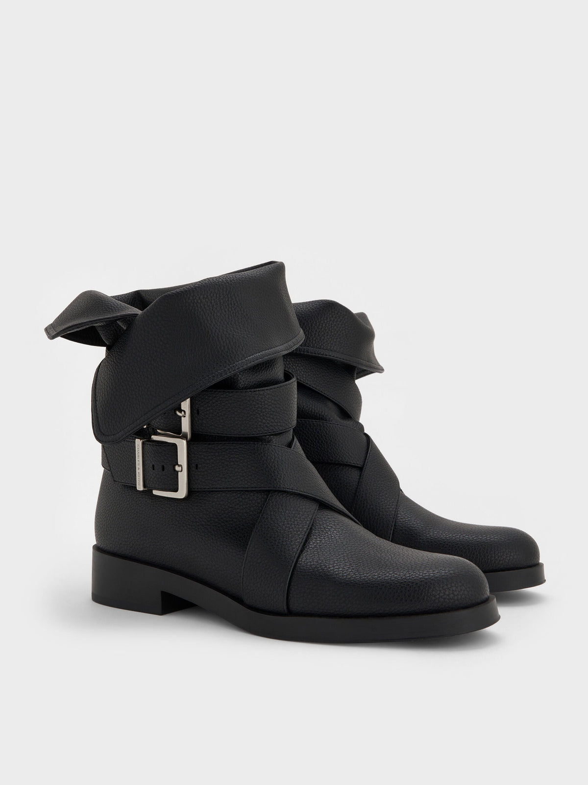 Brett Buckle-Strap Calf Boots - Black | CHARLES & KEITH