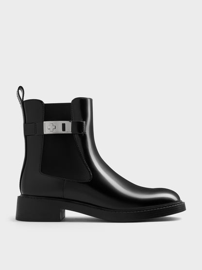 Lando Metallic-Buckle Chelsea Boots - Black Box | CHARLES & KEITH