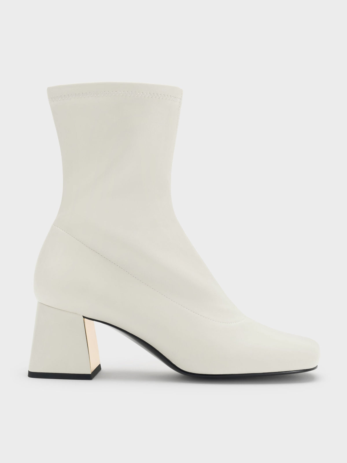 Jully Metallic Trapeze Heel Ankle Boots - Chalk | CHARLES & KEITH