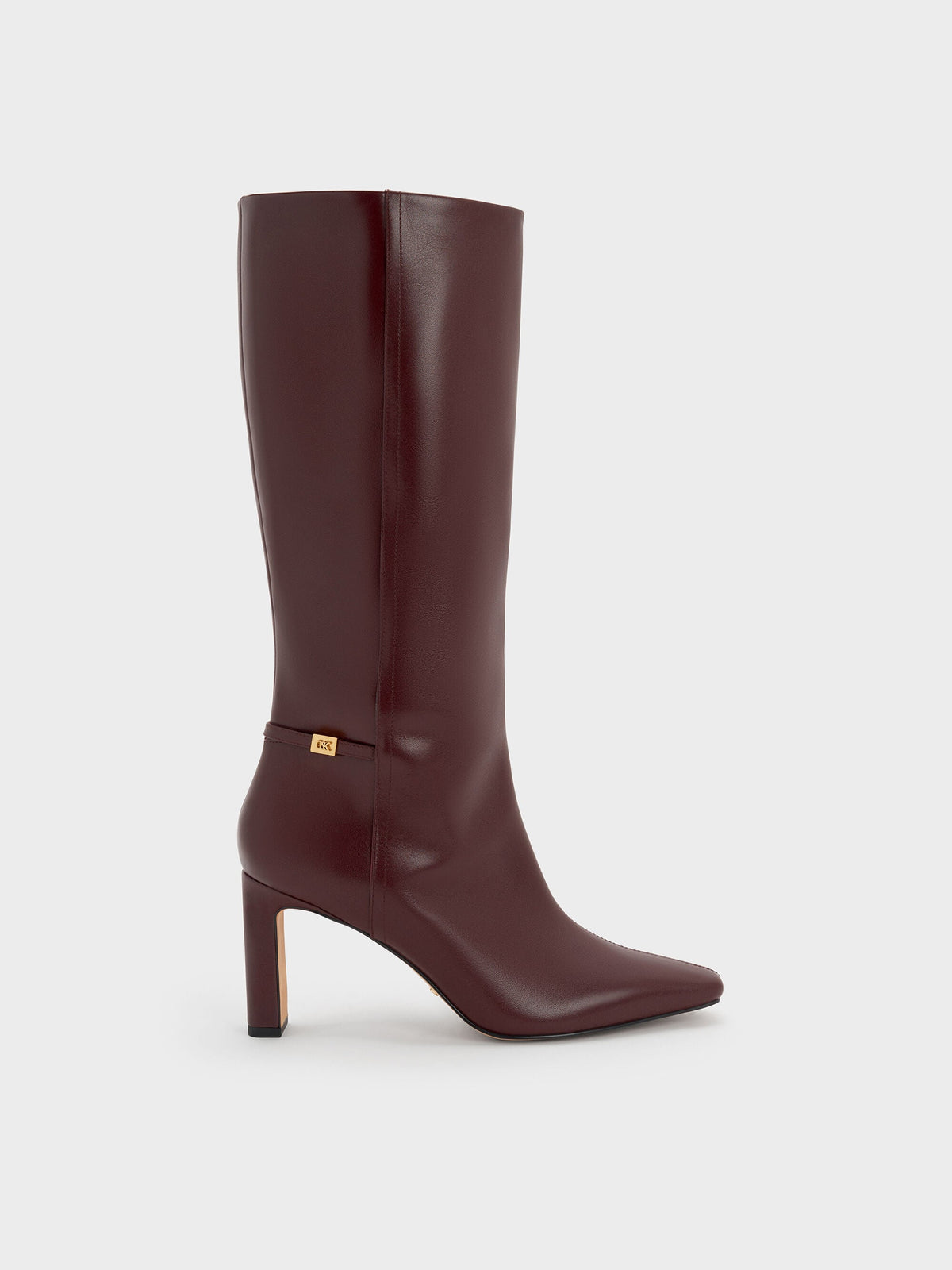 Georgina Leather Knee-High Boots - Burgundy | CHARLES & KEITH