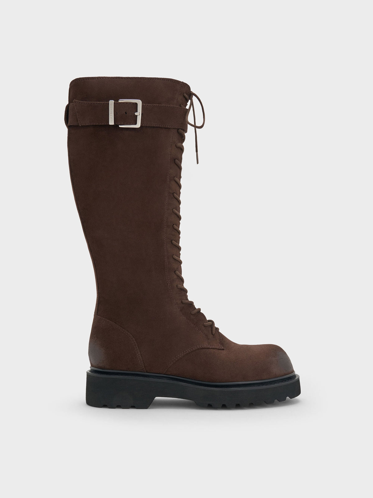 Darian Faux Suede Knee-High Boots - Dark Brown Textured | CHARLES & KEITH
