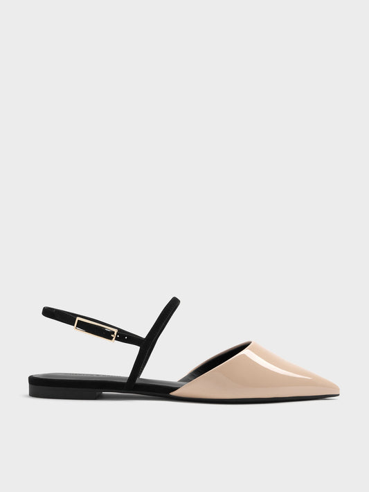 Luciana Patent Faux Suede Pointed Slingback Flats - Nude | CHARLES & KEITH