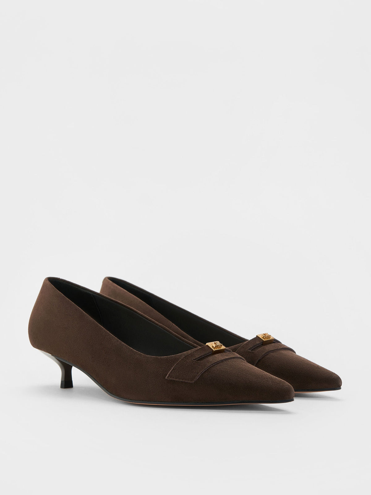 Georgina Suede Kitten Heels - Dark Brown Textured | CHARLES & KEITH