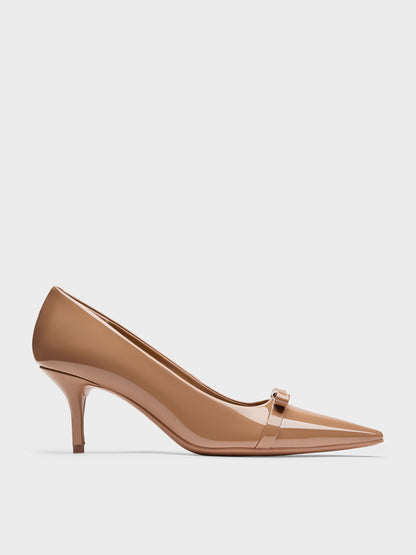 Dorian Patent Bow Pointed Stiletto Pumps - Caramel | CHARLES & KEITH